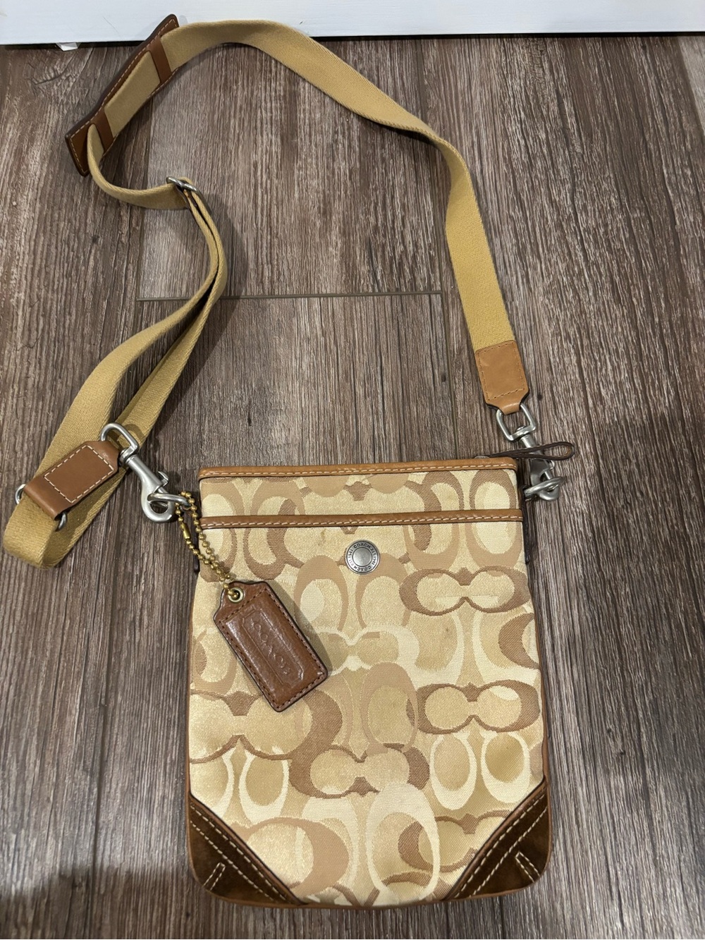 Coach Khaki and Tan Signature Canvas Crossbody